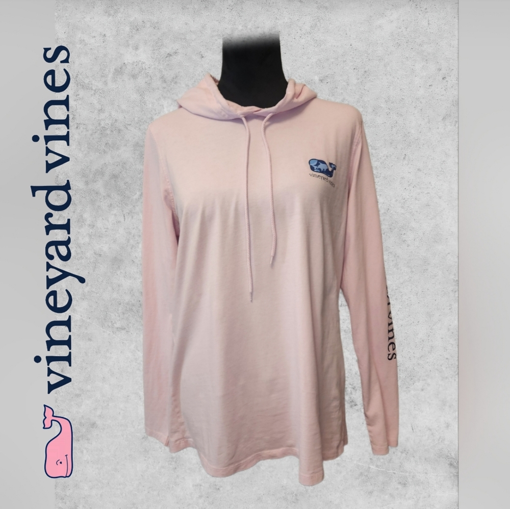 Vineyard Vines Pink Hooded Long Sleeve Tee Size Medium Blue Whale (A21)